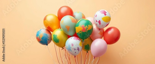 Wallpaper Mural Vibrant painted balloons float against a muted beige backdrop,  festive,  painted balloons Torontodigital.ca