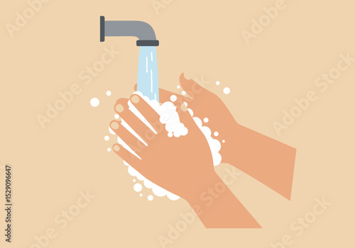 Hands are being washed with soap under a running tap