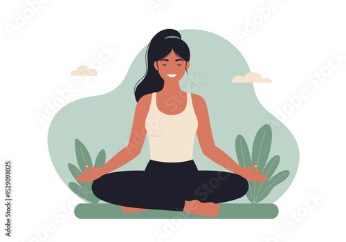 Wallpaper Mural Woman in lotus position meditates outdoors with closed eyes serene expression Torontodigital.ca