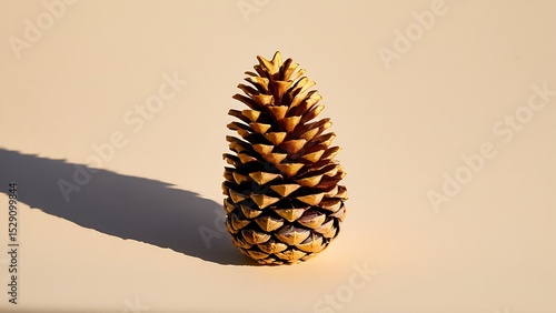 Studio Shot of a Golden Pine Cone on a Plain Background for Conceptual Art, Holiday Decor, and Seasonal Greetings