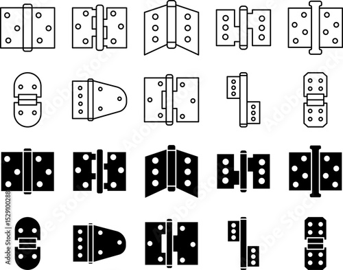 Hinge Icon Set – Door Hardware Vector Collection in Glyph and Line Style