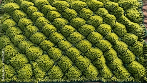 Textured Green Rug - Cozy Patterned Blanket Background for Interior Design, Textile Mockups and Cozy Living Concepts.