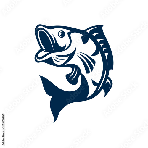 bass fish jumping simple logo
