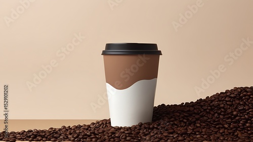 Minimalist Coffee Cup Still Life - Dark Roasted Beans and Modern Design for Cafe Menus, Branding Mockups, and Warm Drink Concepts.