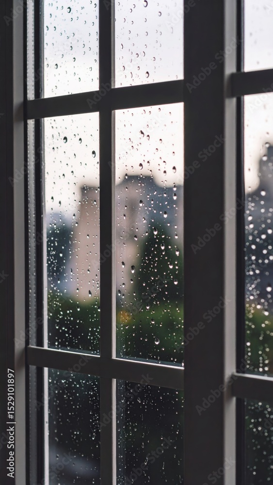 Naklejka premium Raindrops drip slowly on the glass with a dim atmosphere 