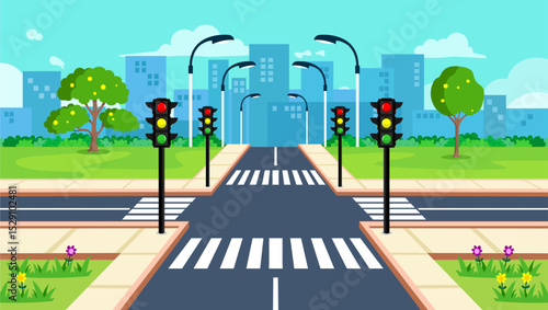 city street crosswalk traffic illustration