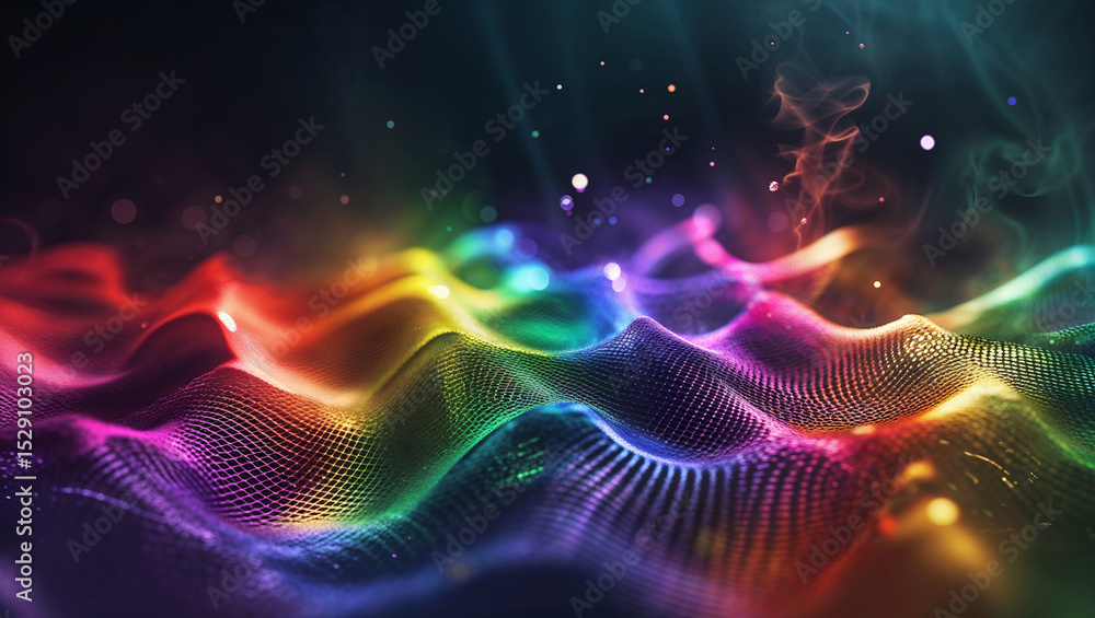 Abstract digital art featuring colorful wavy shapes and bokeh light effects Abstract digital art featuring colorful wavy shapes and bokeh light effects