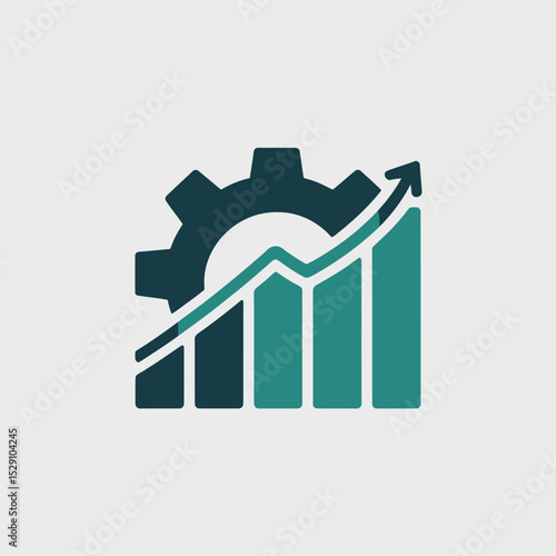 Gear and upward trend graph business growth icon