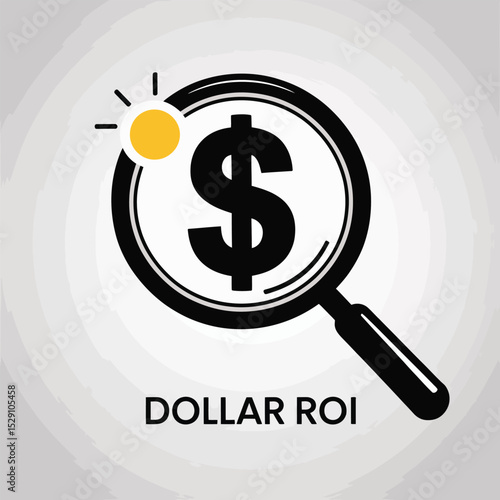 Magnifying glass focusing on dollar sign for roi concept