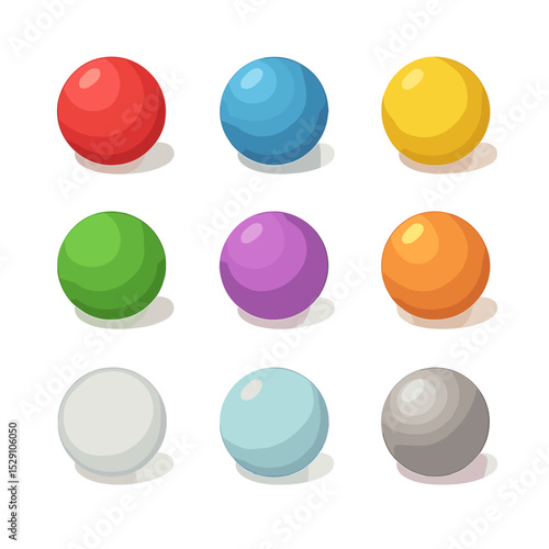 Colorful Ball Icon Grid. Isometric Flat icon set of ball pit color palettes: red ball, blue ball, yellow ball, green ball, purple