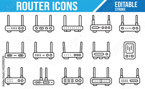 Set of Black and White Wi-Fi Router Icons for Networking and Connectivity