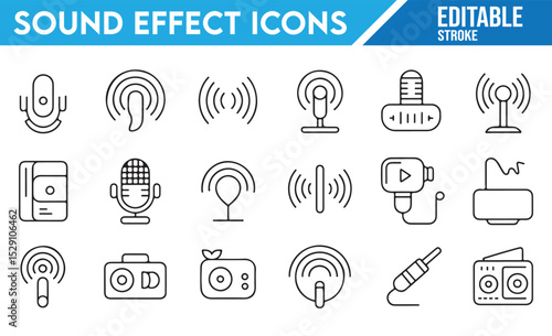 Black and White Icons for Media and Audio: Speakers, Microphones, and More