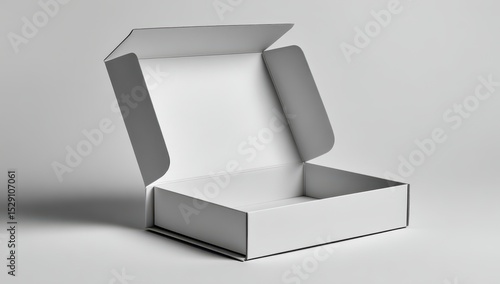 Open white cardboard box on gray background