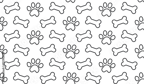 Paw and Dog Bone seamless pattern. Footprint pet Paw