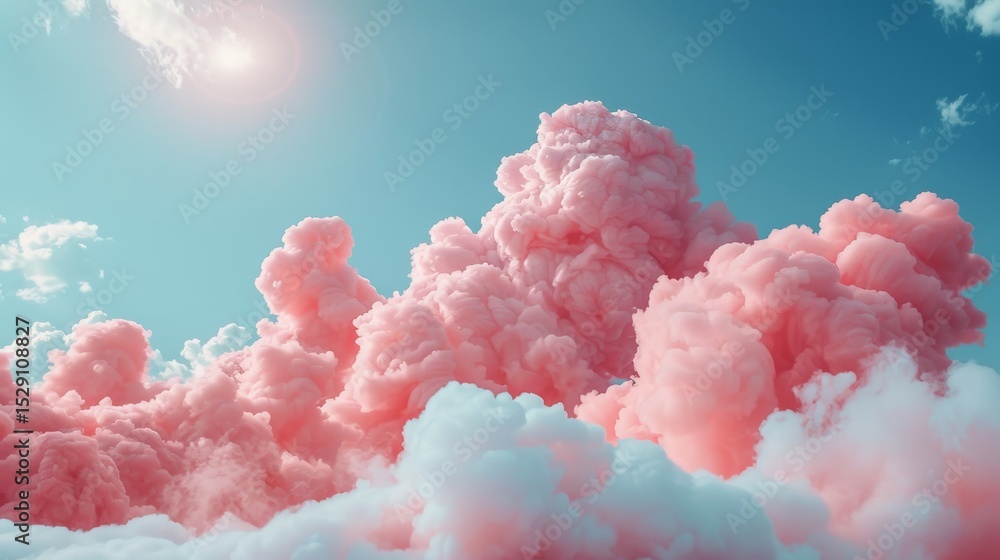 Fototapeta premium A dreamy formation of fluffy pink and white clouds against a clear blue sky, evoking feelings of tranquility and wonder, reminiscent of a whimsical day.