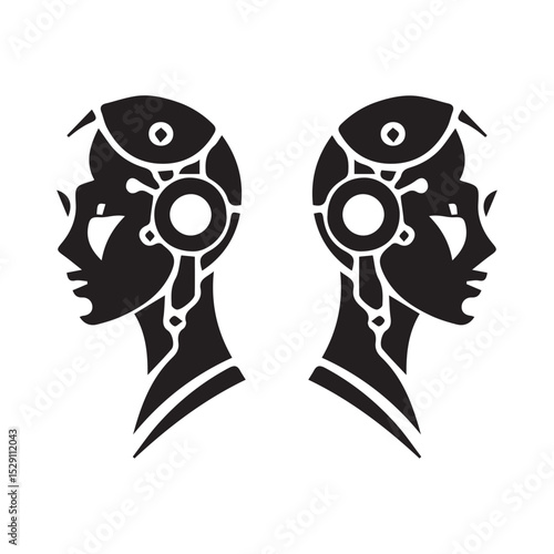 Futuristic Female Robot Head Silhouette – AI Technology Concept Illustration
