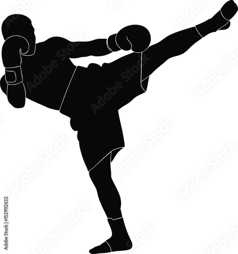 Dynamic Silhouette of a Kickboxer Executing a Powerful High Kick