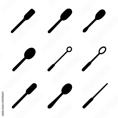 Laboratory Spoon Icons. Solid, Filled icon set of laboratory and medical spoons: lab spatula, sample scoop, medicine spoon,