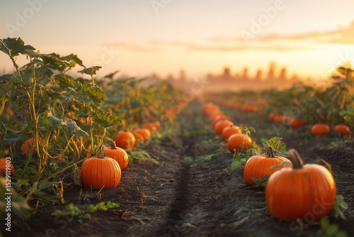 rows of ripe orange pumpkins 