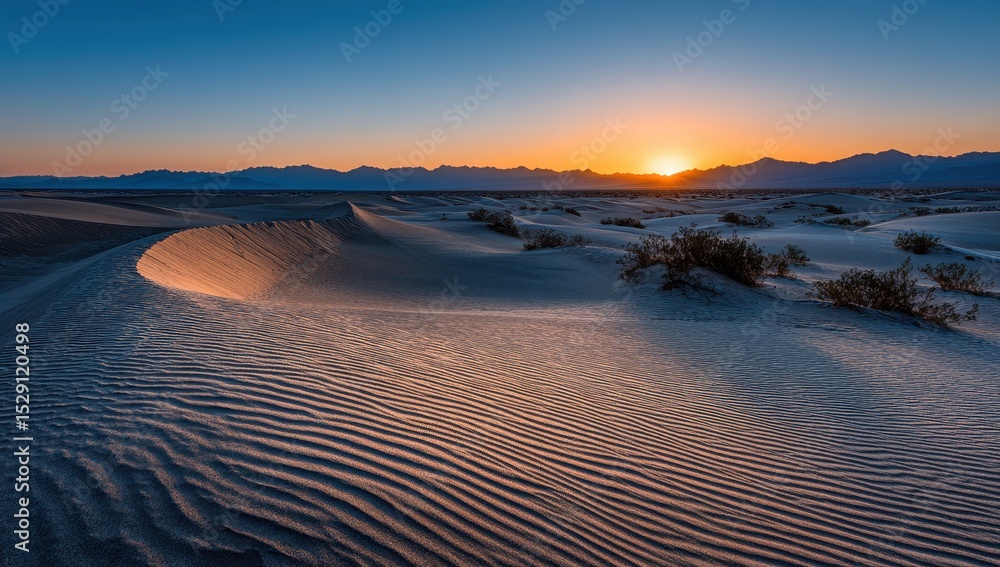Fototapeta premium Sunrise over a vast desert dune landscape