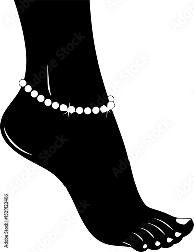Elegant black silhouette of a foot adorned with a pearl anklet