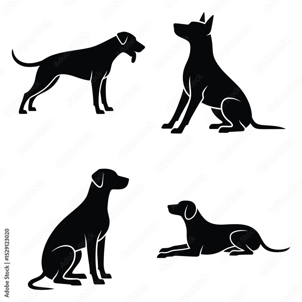 Dog Icon Set - Jumping, Running, Sitting Animal Illustrations Dog Icon Set - Jumping, Running, Sitting Animal Illustrations