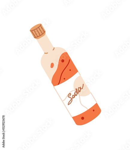 Icon of soda in glass bottle. Packaging of soft drink, refreshing beverage. Container of fresh sparkling water. Cool carbonated liquor, juice. Flat isolated vector illustration on white background