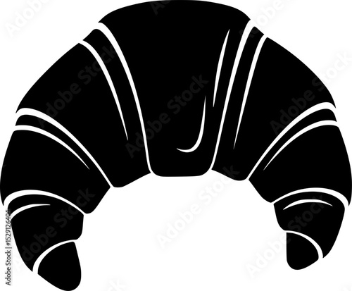 Simple black silhouette of a croissant on a white background, tasty treat
