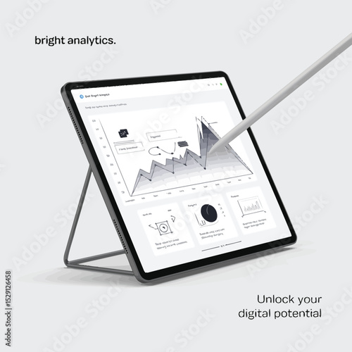 Modern tablet displaying business analytics data with stylus