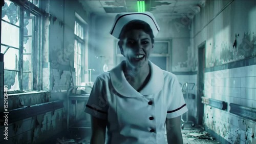 The Ghastly Undead Nurse Lurking in a Desolate Hospital Corridor
