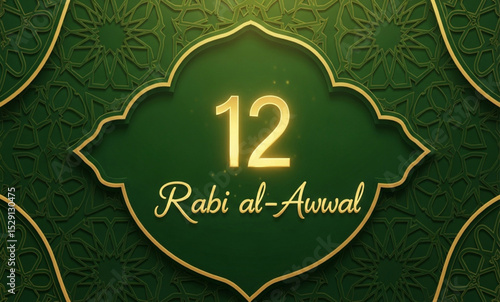 12 Rabi al-Awwal - Islamic Holiday Design | Religious Ornament for Mawlid al-Nabi Celebration, Social Media, and Digital Greetings