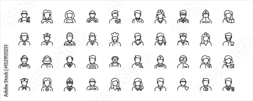 Profession Outline Icon, Icons Various Professions and Occupations. Service occupation Icon, Profession Icon Set