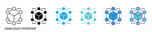 core of connection icon set. containing decentralized intelligence and network system in iconic form thin line and color style icon symbol sign for your app and web. vector illustration