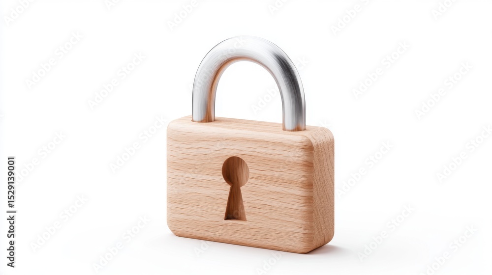 Wooden padlock with metal shackle isolated on white background Wooden padlock with metal shackle isolated on white background