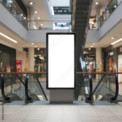 Empty Blank Digital Billboard in a Modern Shopping Mall