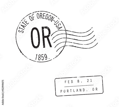 Vintage Postal Rubber Stamps - STATE OF OREGON, PORTLAND, USA with ZIP code, OR abbreviation, and date - retro mail seals for envelopes, greeting cards, passports, parcels