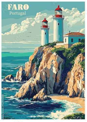 Faro, Portugal Lighthouse Vector Illustration