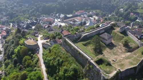 Flying over the fortress of Jajce in Bosnia and Herzegovina