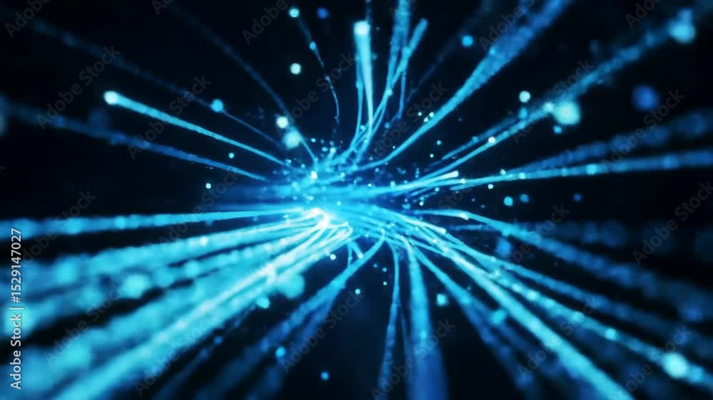 Blue light speed trails, fast forward motion through digital tunnel Blue light speed trails, fast forward motion through digital tunnel