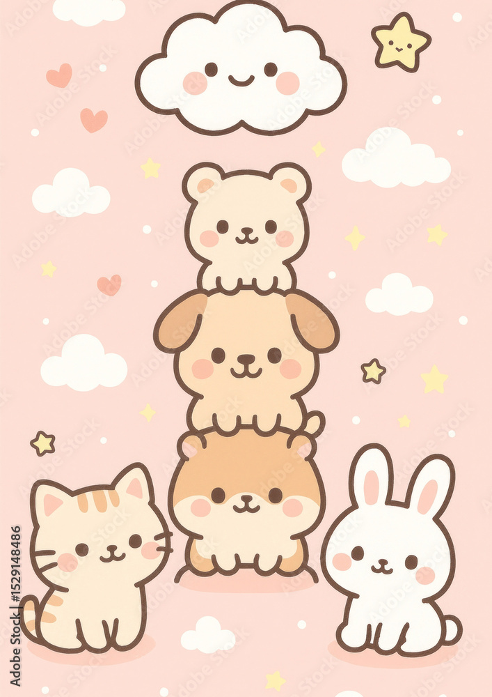 Naklejka premium Cute animals stack sky