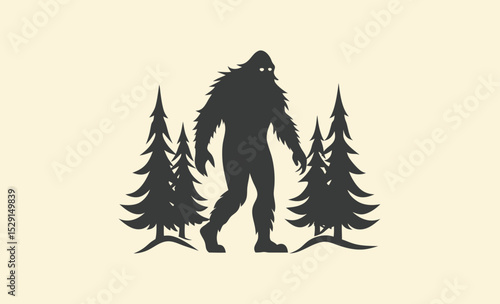 Walking bigfoot silhouette, sasquatch vector illustration, Silhouette of Bigfoot Walking Vector Illustration  