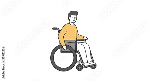 Smiling Person in Wheelchair, Simple Illustration of Accessibility and Mobility