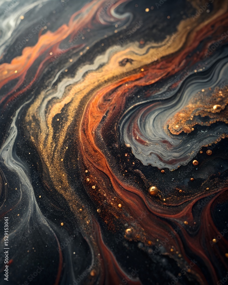 Obraz premium Abstract Water Swirl Art in Gold and Orange