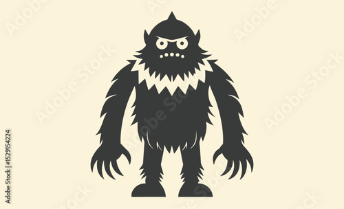 Christmas yeti silhouette, bigfoot with tree, winter holiday design, festive cutout graphic, vector illustration