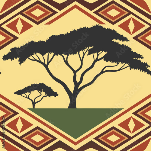 Golden floral vector pattern on dark blue background in seamless design, African style  