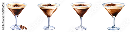 Watercolor Espresso Martini Cocktail Illustration, PNG set, Transparent background