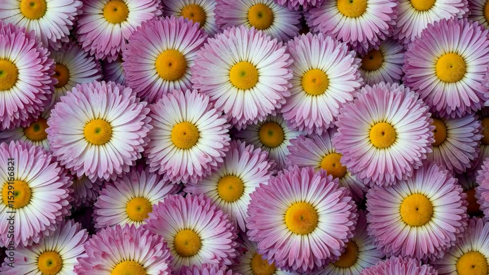 Close up view featuring multitude of pink daisies, creating a vibrant and textured floral backdrop. Close up view featuring multitude of pink daisies, creating a vibrant and textured floral backdrop.