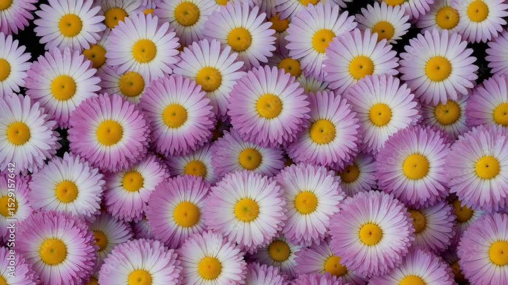 Close up view featuring multitude of pink daisies, creating a vibrant and textured floral backdrop. Close up view featuring multitude of pink daisies, creating a vibrant and textured floral backdrop.