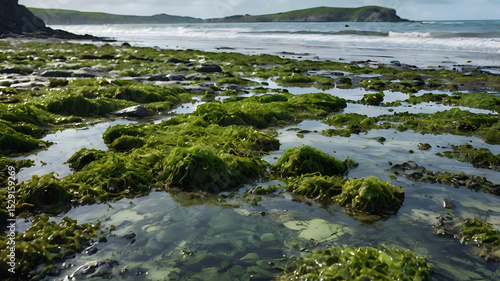Wallpaper Mural Ultra-detailed close-up of a polluted coastal area during low tide. The shoreline is covered with various types of plastic waste such as bottles, cups, containers, and bags Torontodigital.ca