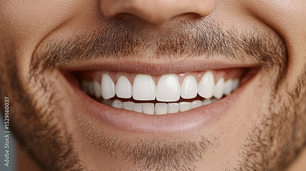 Obraz premium Cheerful Man Showcasing His Perfect White Smile, Promoting Dental Health and Oral Care Products